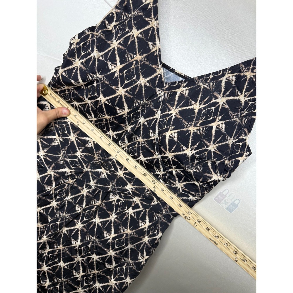 Denim & Co. Beach Petite V-Neck Ruched Waist Swim Dress Black ,Plus Petite 22 - Picture 4 of 10